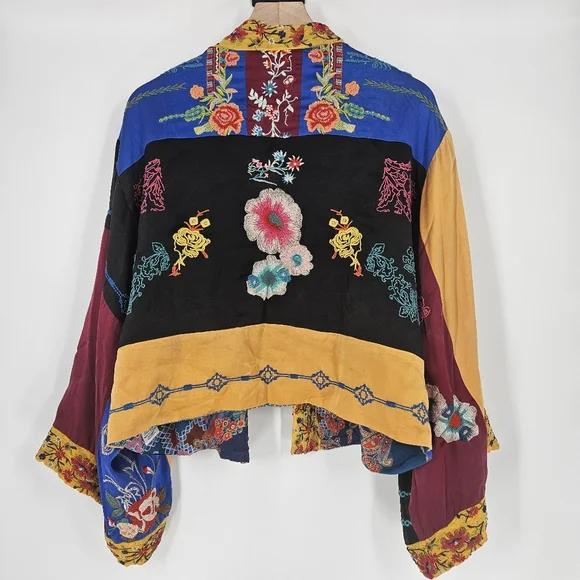 Johnny Was Floral Embroidered Silk Open Front Kimono Cardigan - Picture 11 of 16